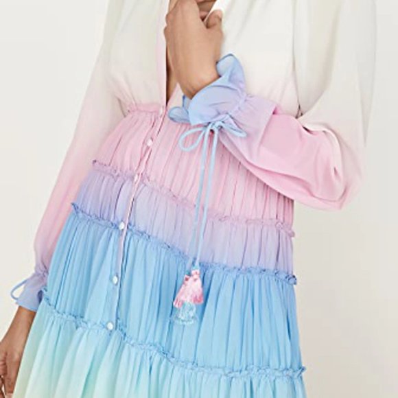 ROCOCO SAND Rainbow Tiered High-low Dress In White/pink - Picture 7 of 13